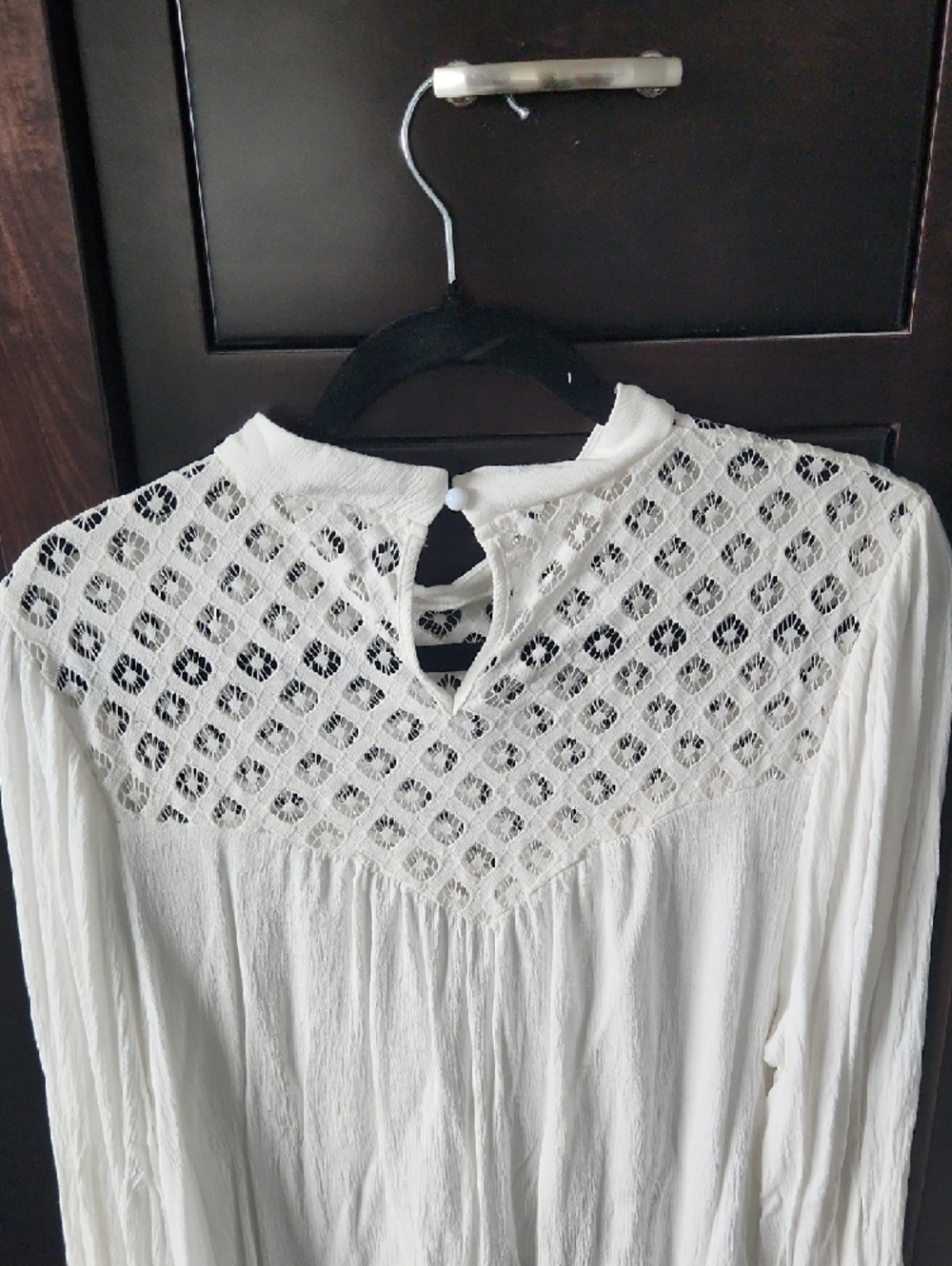 White Crochet-Yoke Long Sleeve Peasant Blouse - Picture 8 of 9